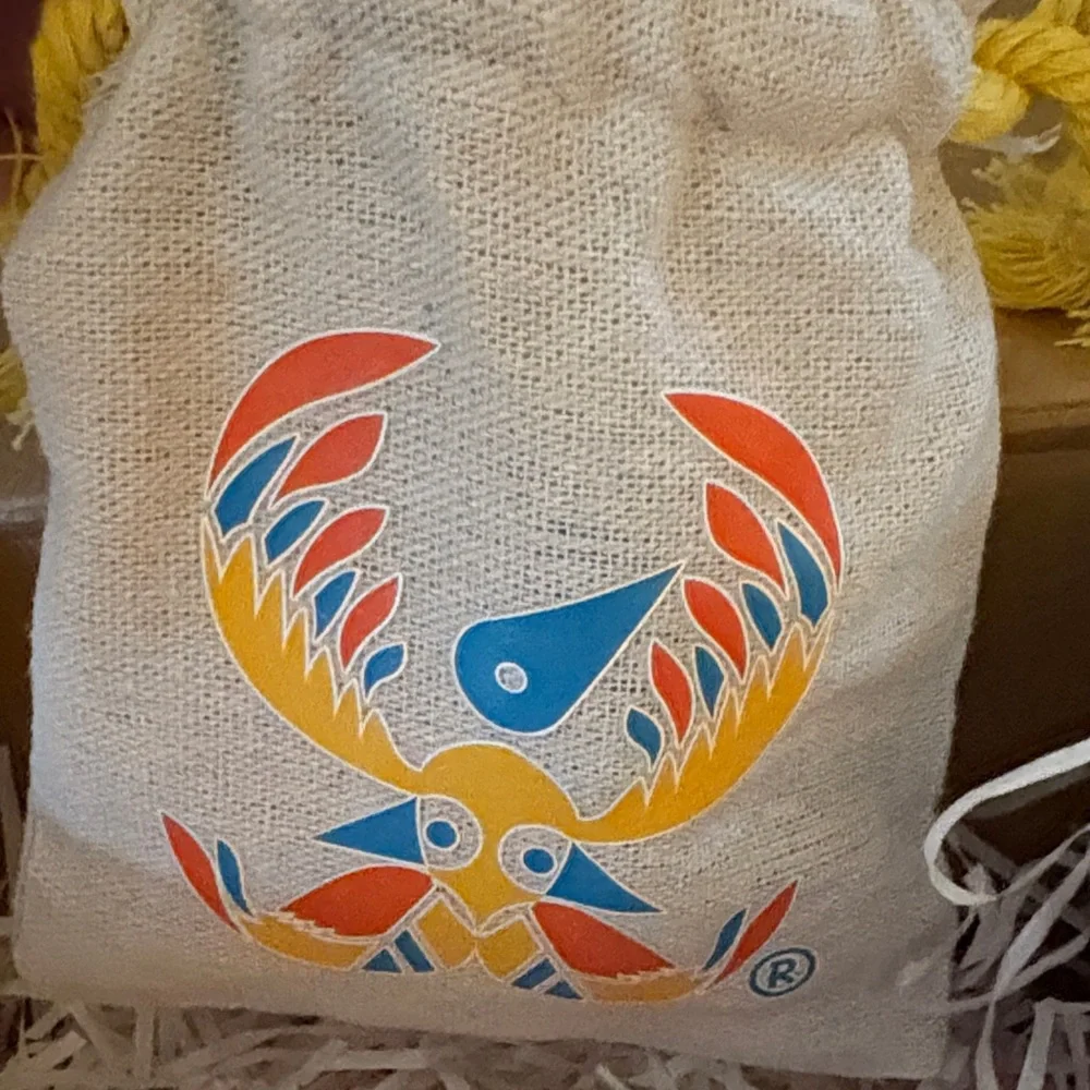 Natural Coconut Bird Toy with Orange Accents